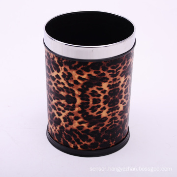 Leather Covered Creative Leopard Design Open Top Waste Bin (A12-1903M)